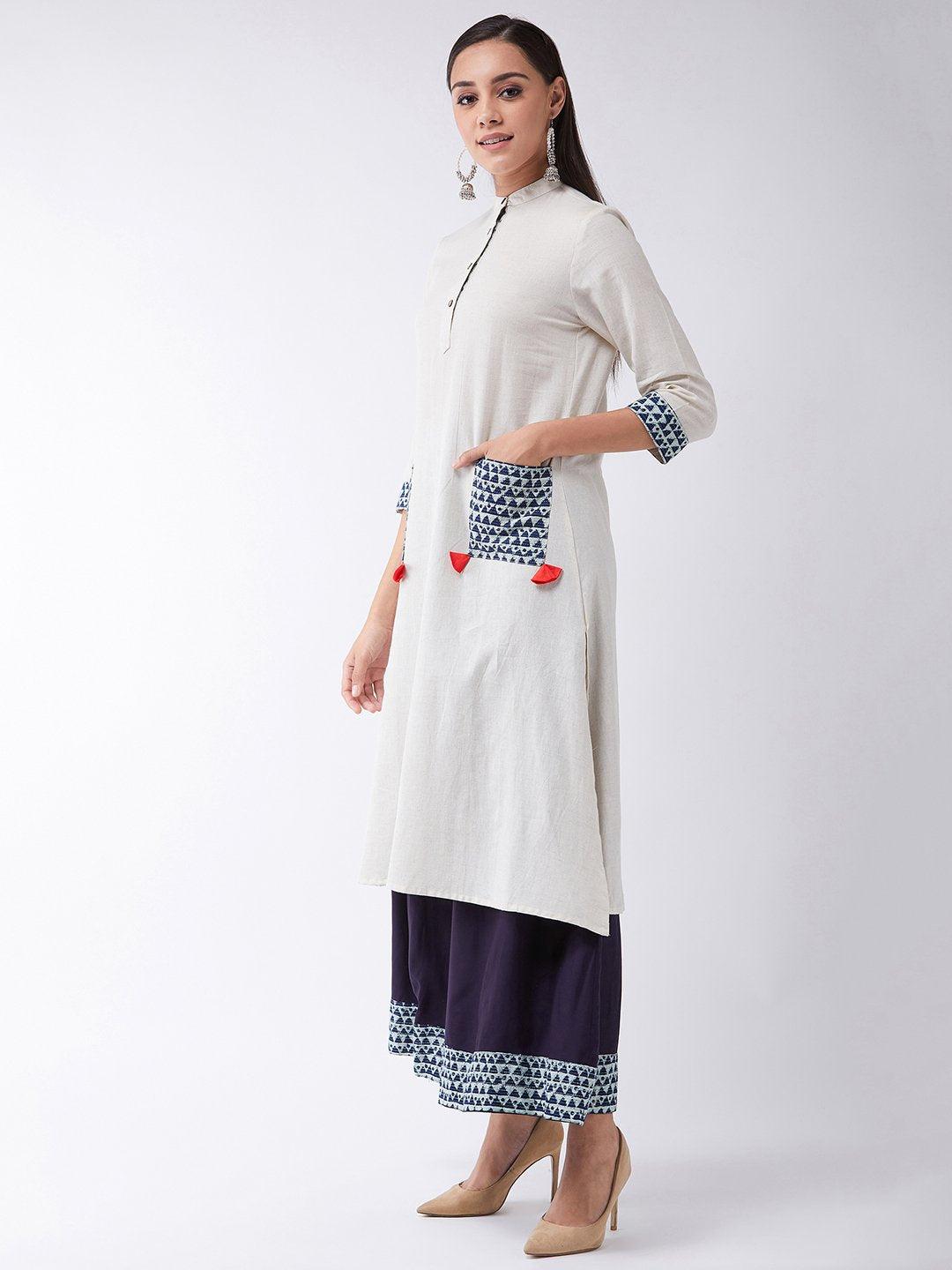 Off White Patch Pocket Kurta Set