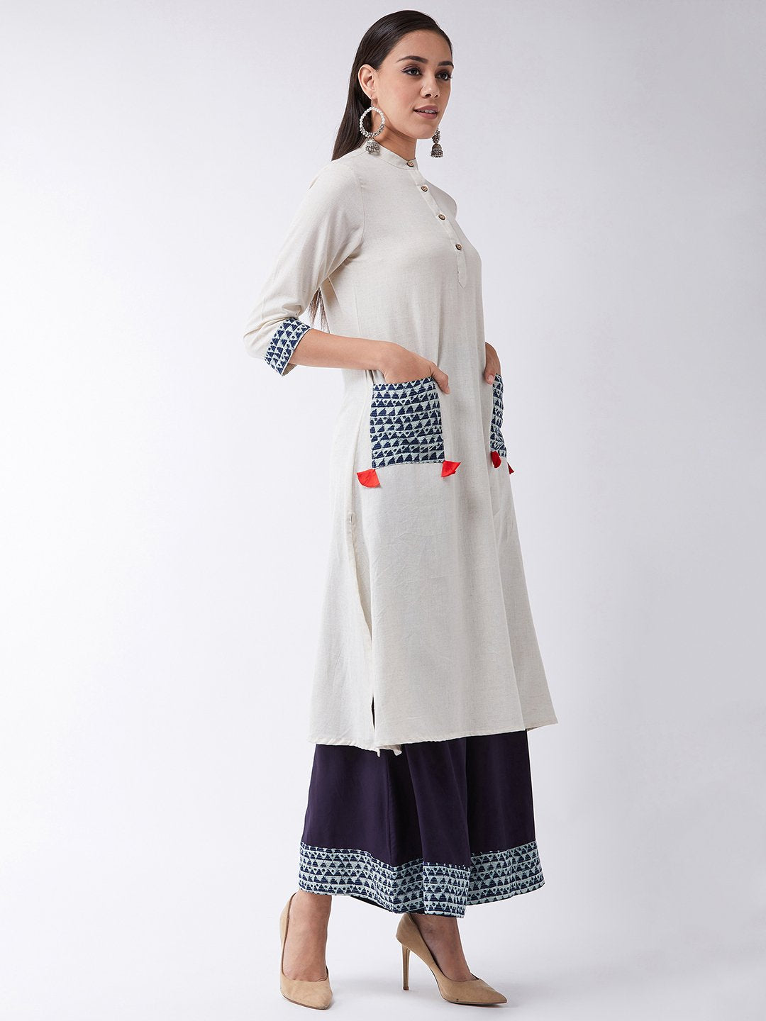 Off White Patch Pocket Kurta Set