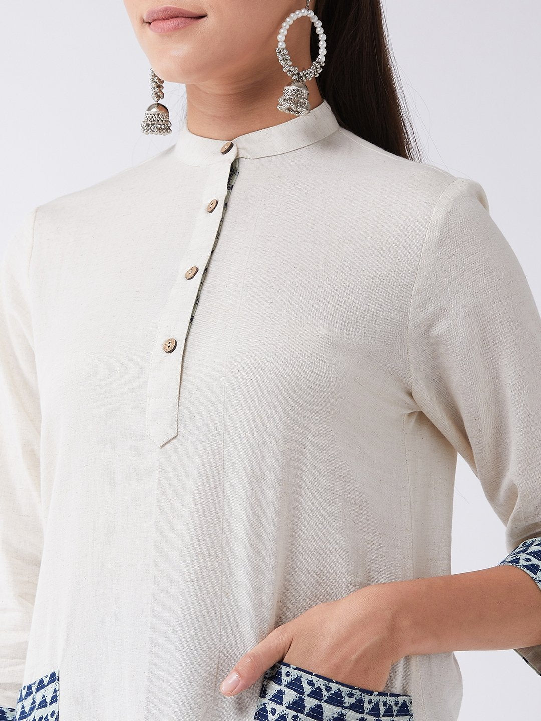 Off White Patch Pocket Kurta Set