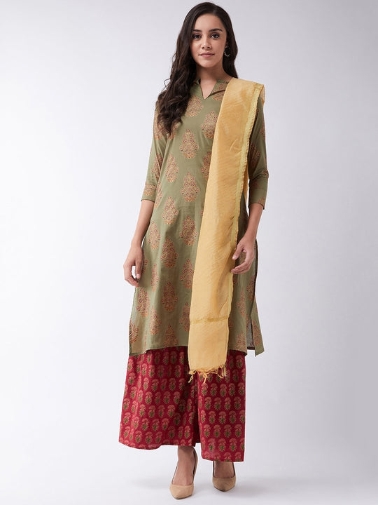 Green Gold Boota Kurta Set