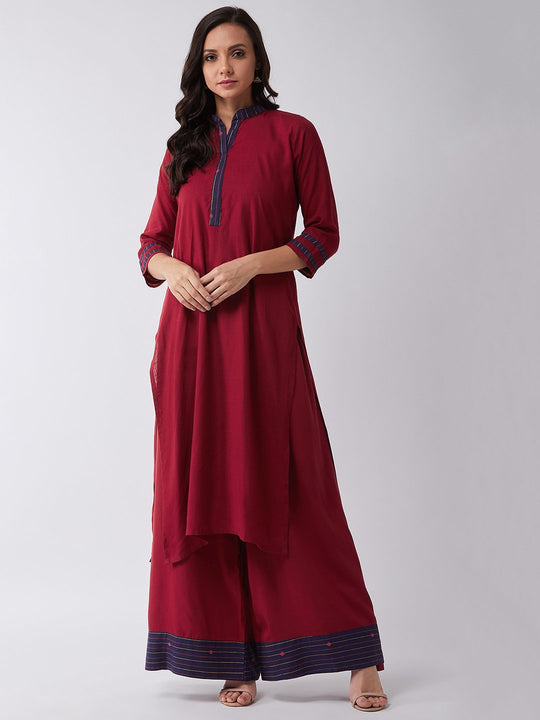 Maroon Kurta Set With Blue Patti