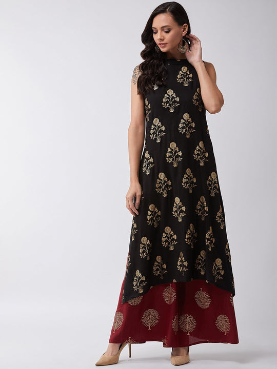 Black Gold Work Halter Kurta Set