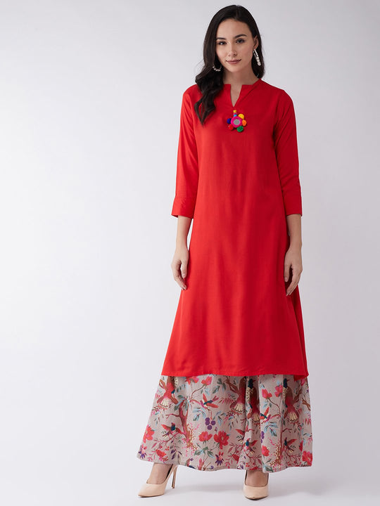 Red Mirror Tassel Kurta Set