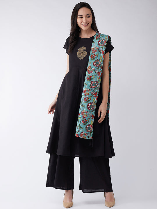 Teal Dupatta With Floral Print