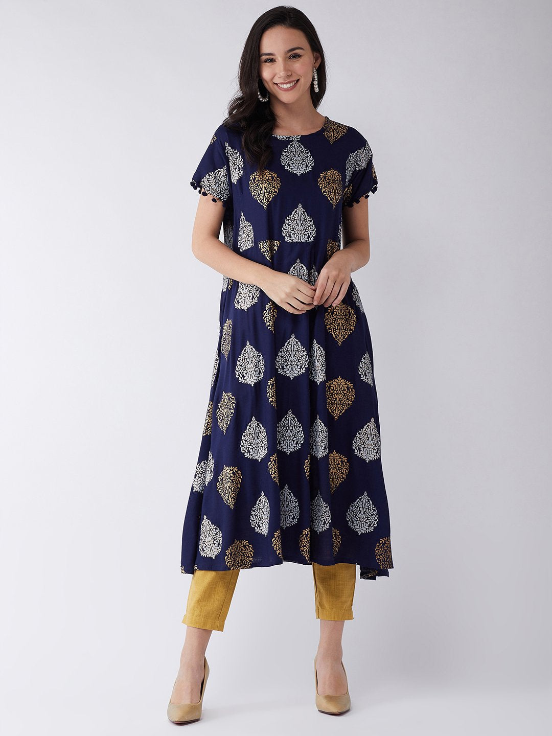 Leaf Gold Silver Print Kurta Set