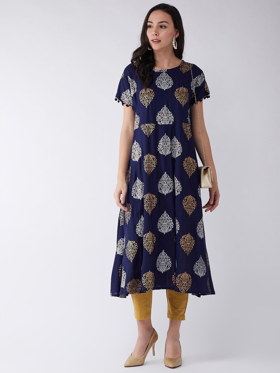 Leaf Gold Silver Print Kurta Set