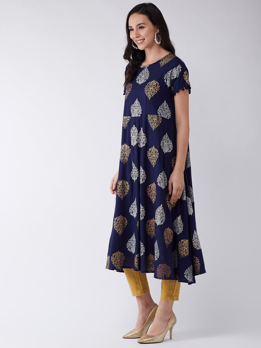Leaf Gold Silver Print Kurta Set