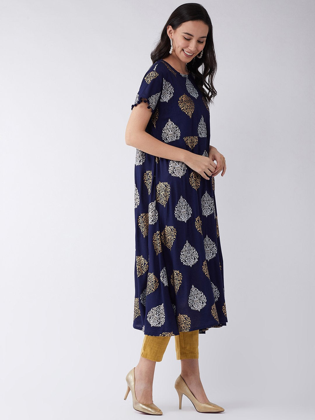Leaf Gold Silver Print Kurta Set