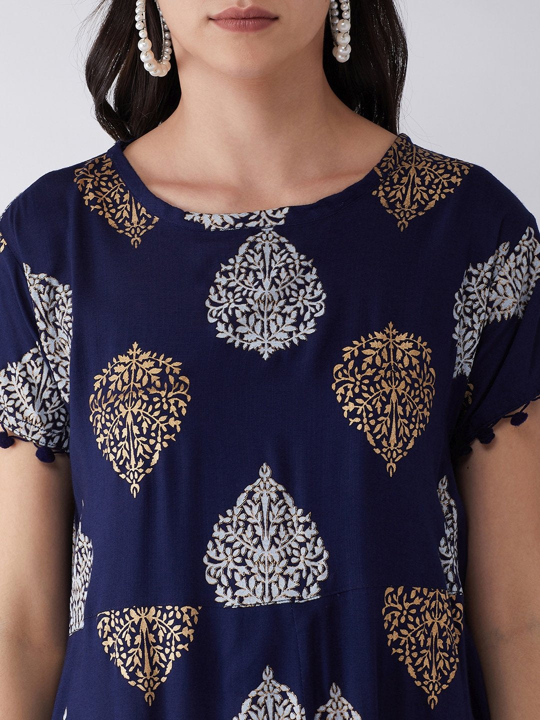 Leaf Gold Silver Print Kurta Set