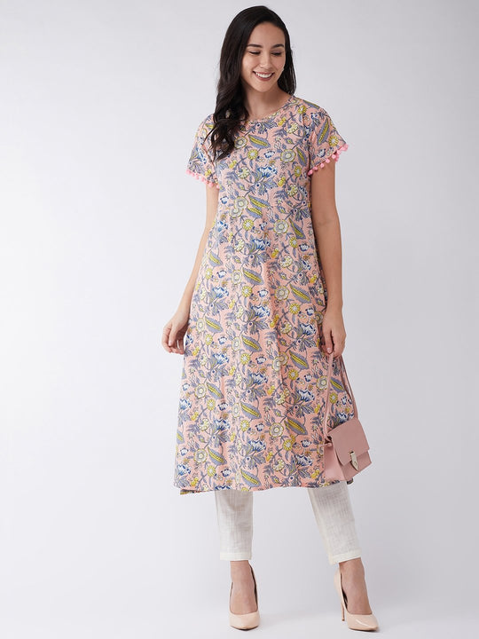 Peach Floral Anarkali Kurta Set
