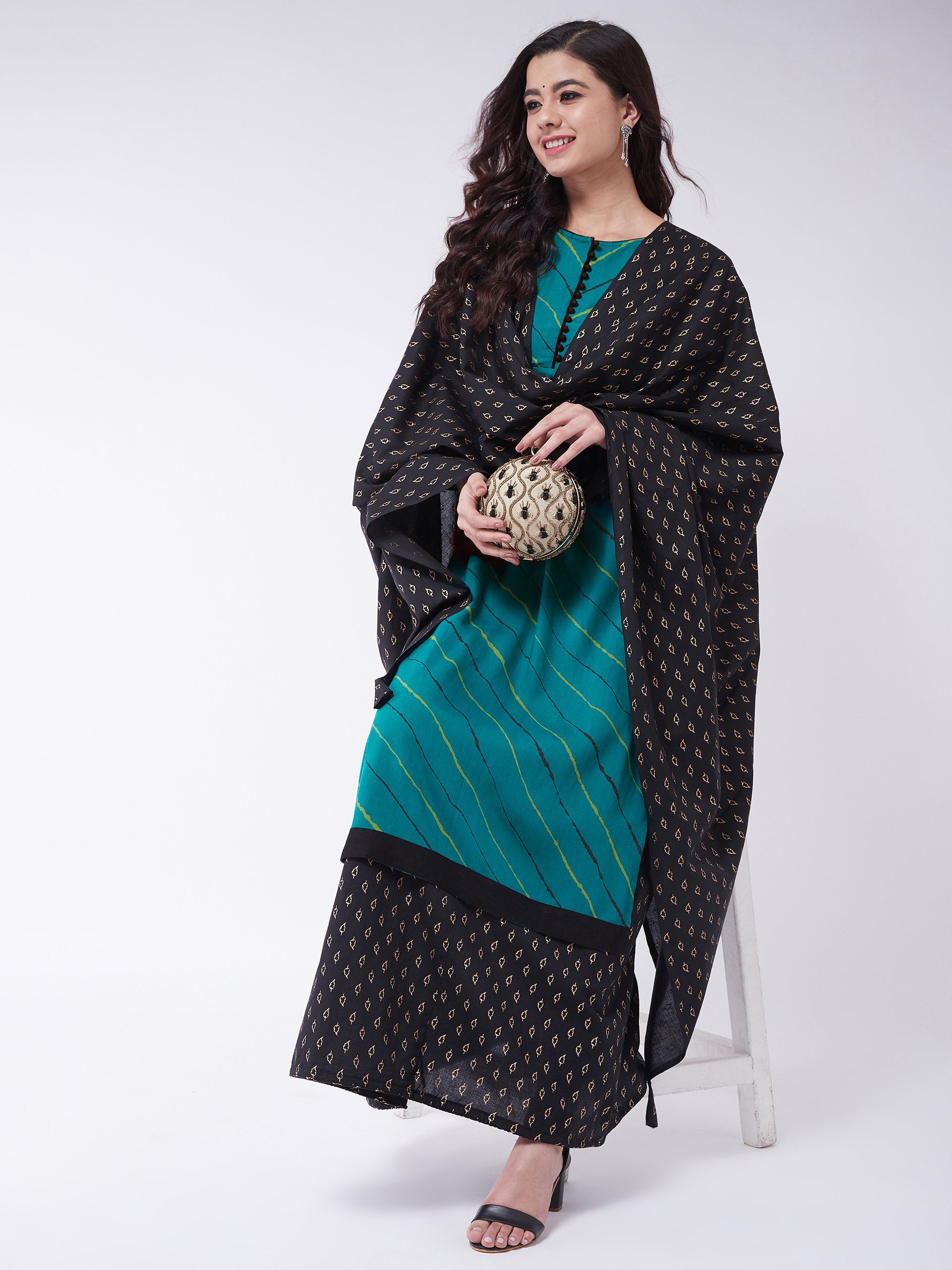 Green Lehriya Skirt Set With Dupatta