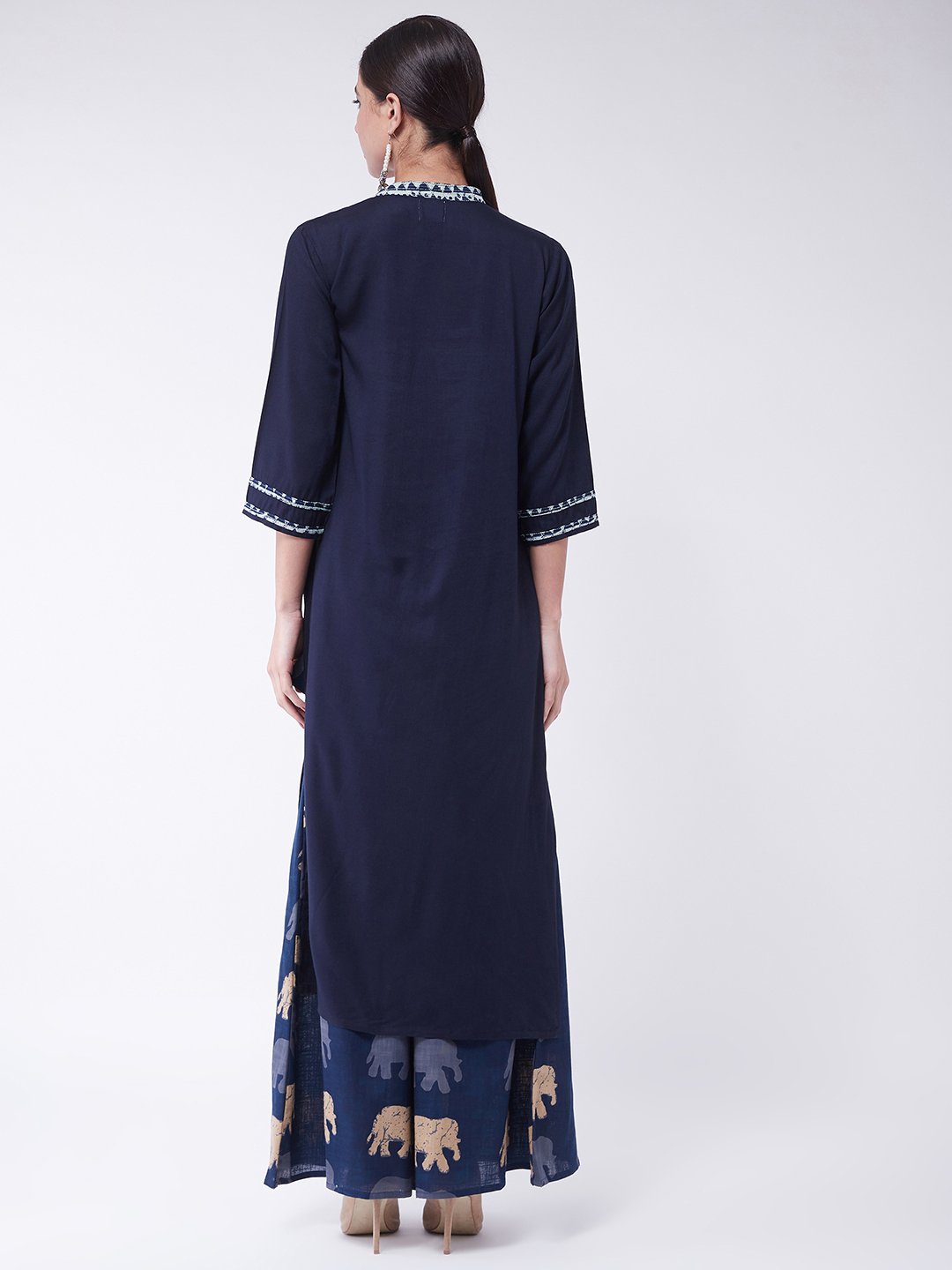 Navy Blue Kantha Work Kurta With Palazzo