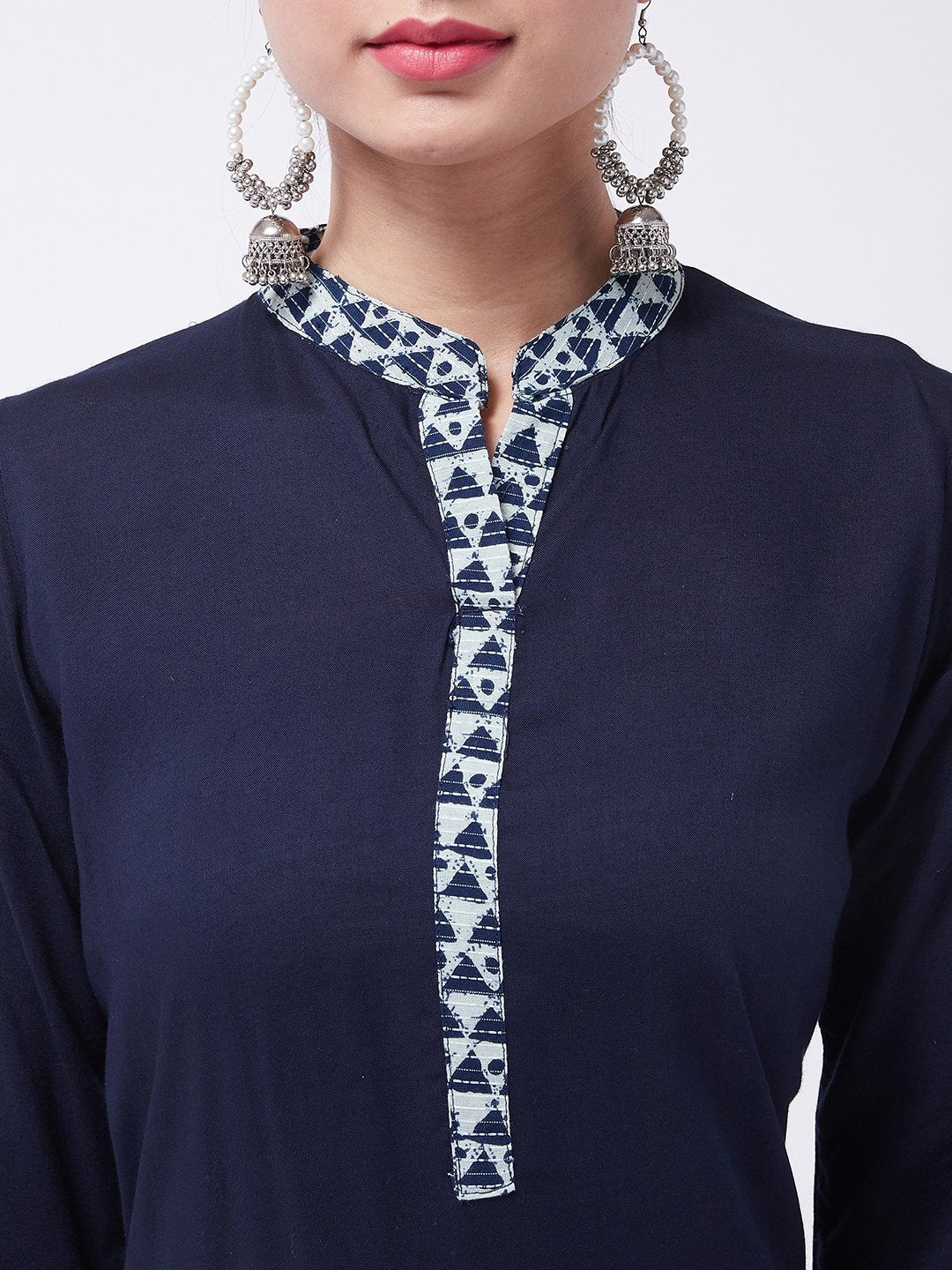 Navy Blue Kantha Work Kurta With Palazzo