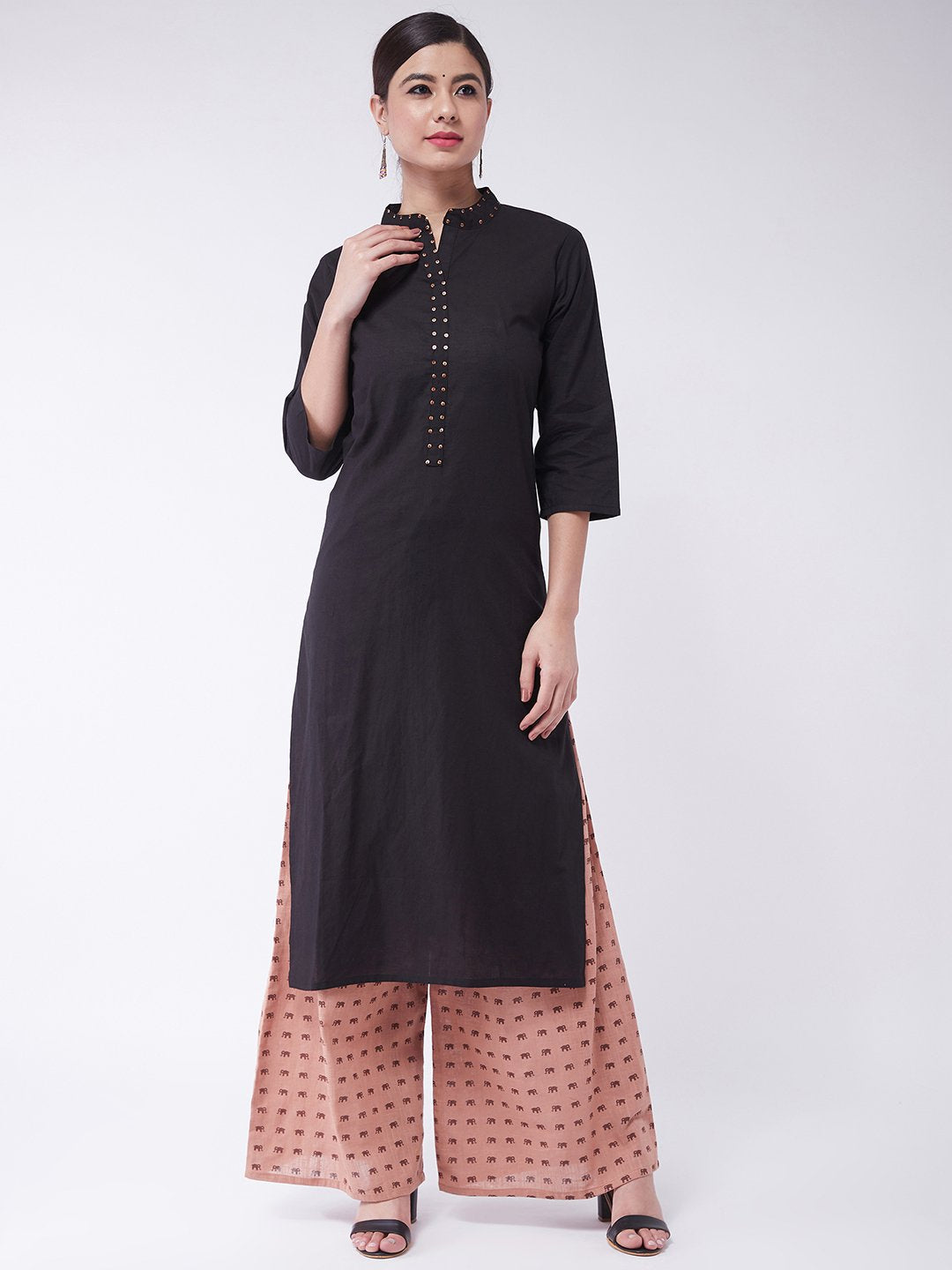 Black Sequins Work Kurta With Palazzo