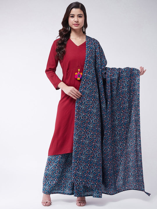 Maroon Kurta Set With Dupatta