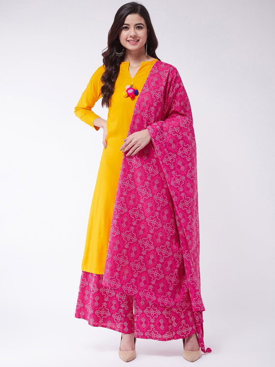 Mustard Mirror Tassel Palazzo Set With Dupatta