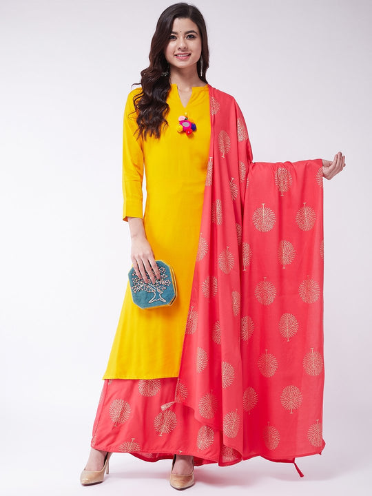 Mustard Kurta Skirt Set With Dupatta