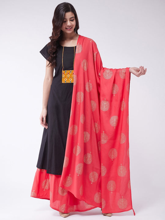 Black Patch Work Kurta Skirt Set With Dupatta