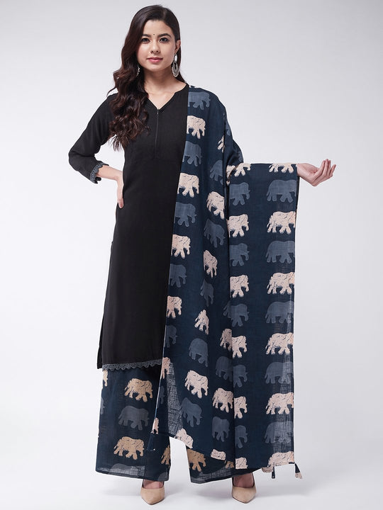 Black Lace Work Kurta Palazzo Set With  Dupatta