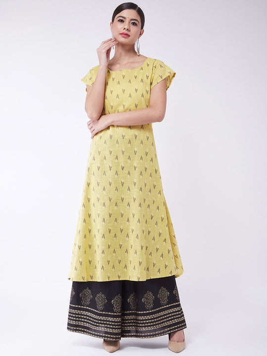 Mustard Cap Sleeve Kurta With Palazzo