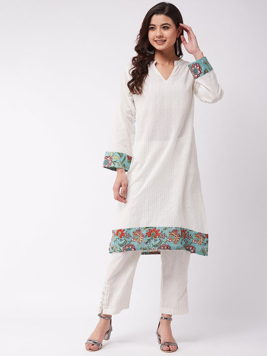 Off White Kantha Pant Kurta Set
