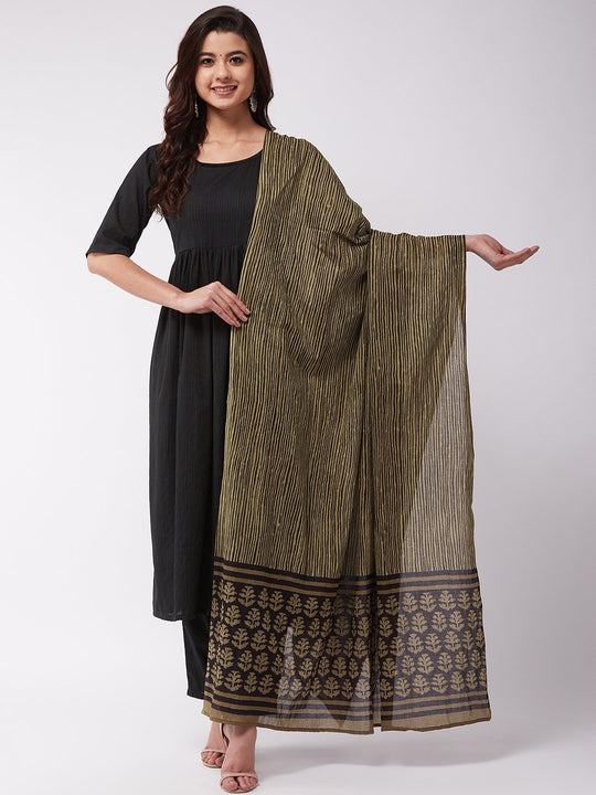 Black Kantha Anarkali Kurta Pant Set