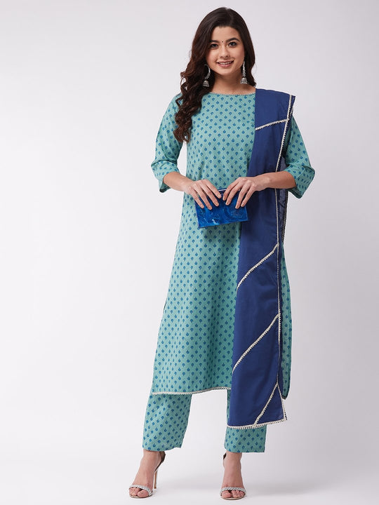 Dusky Green Indigo Kurta Pant Set