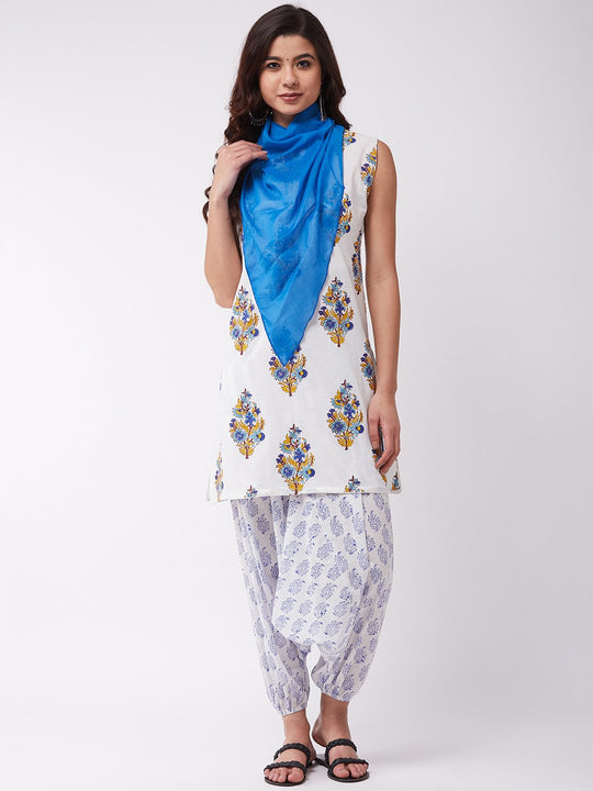 White Block Print Kurta Harem Set