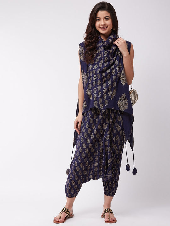 Navy Blue and Gold Harem Set