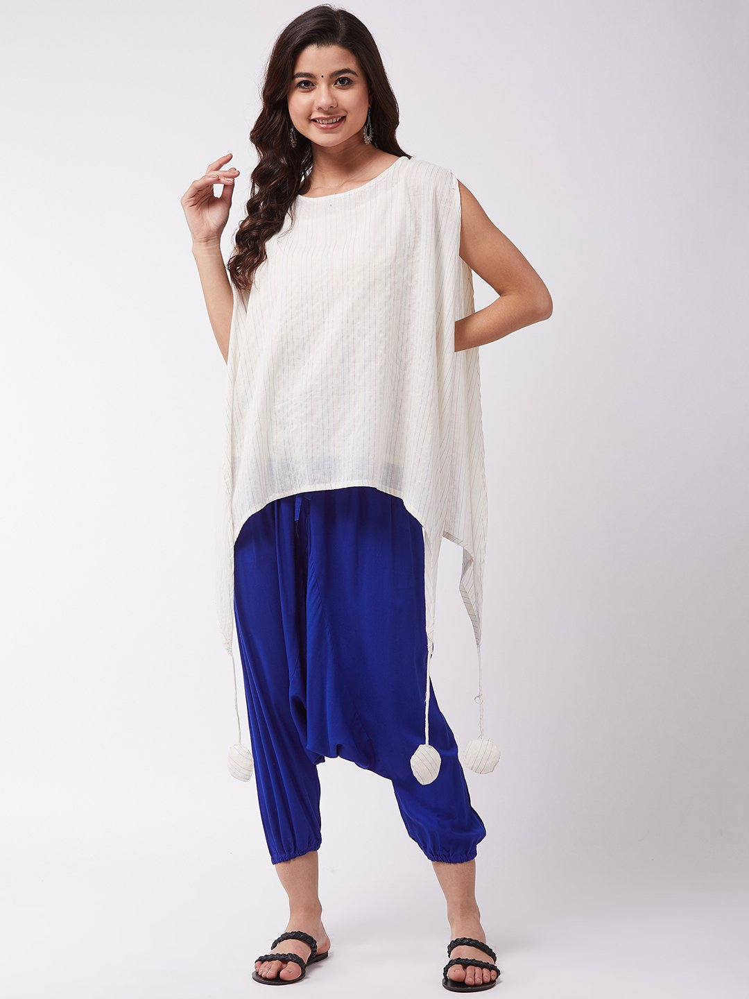 White Kantha Blue Harem Set