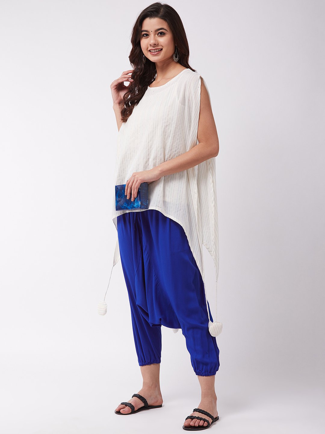 White Kantha Blue Harem Set