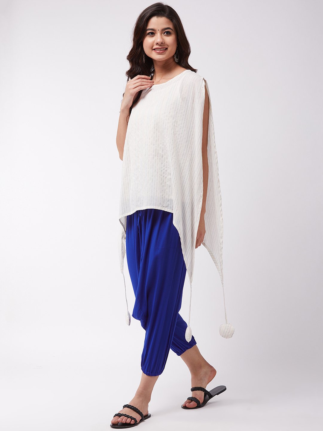 White Kantha Blue Harem Set