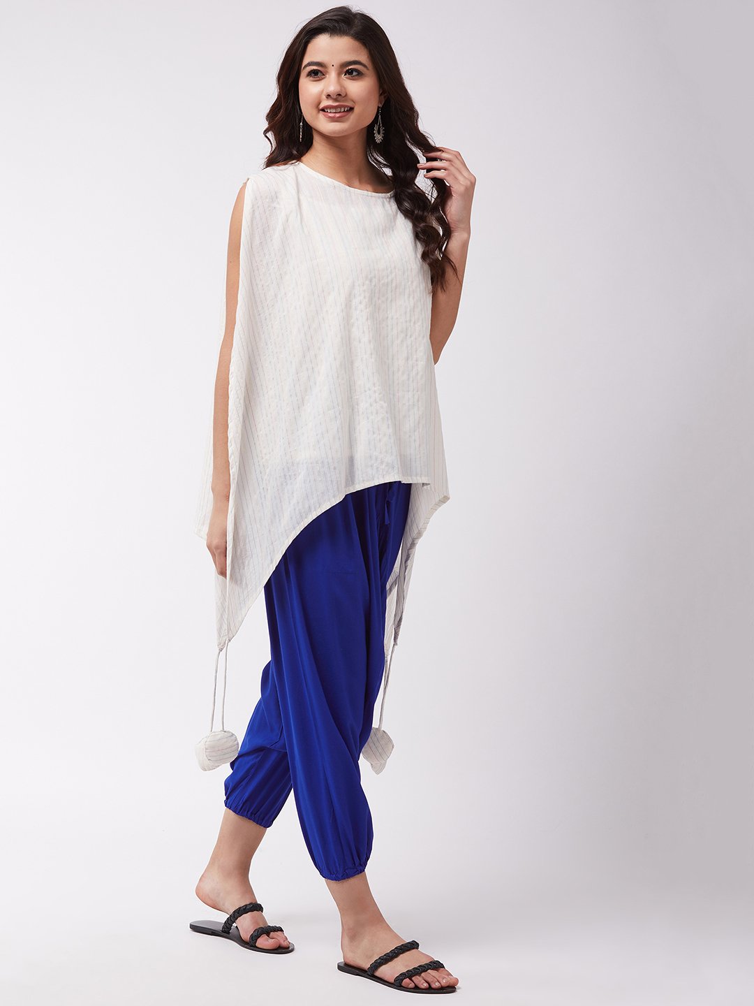 White Kantha Blue Harem Set