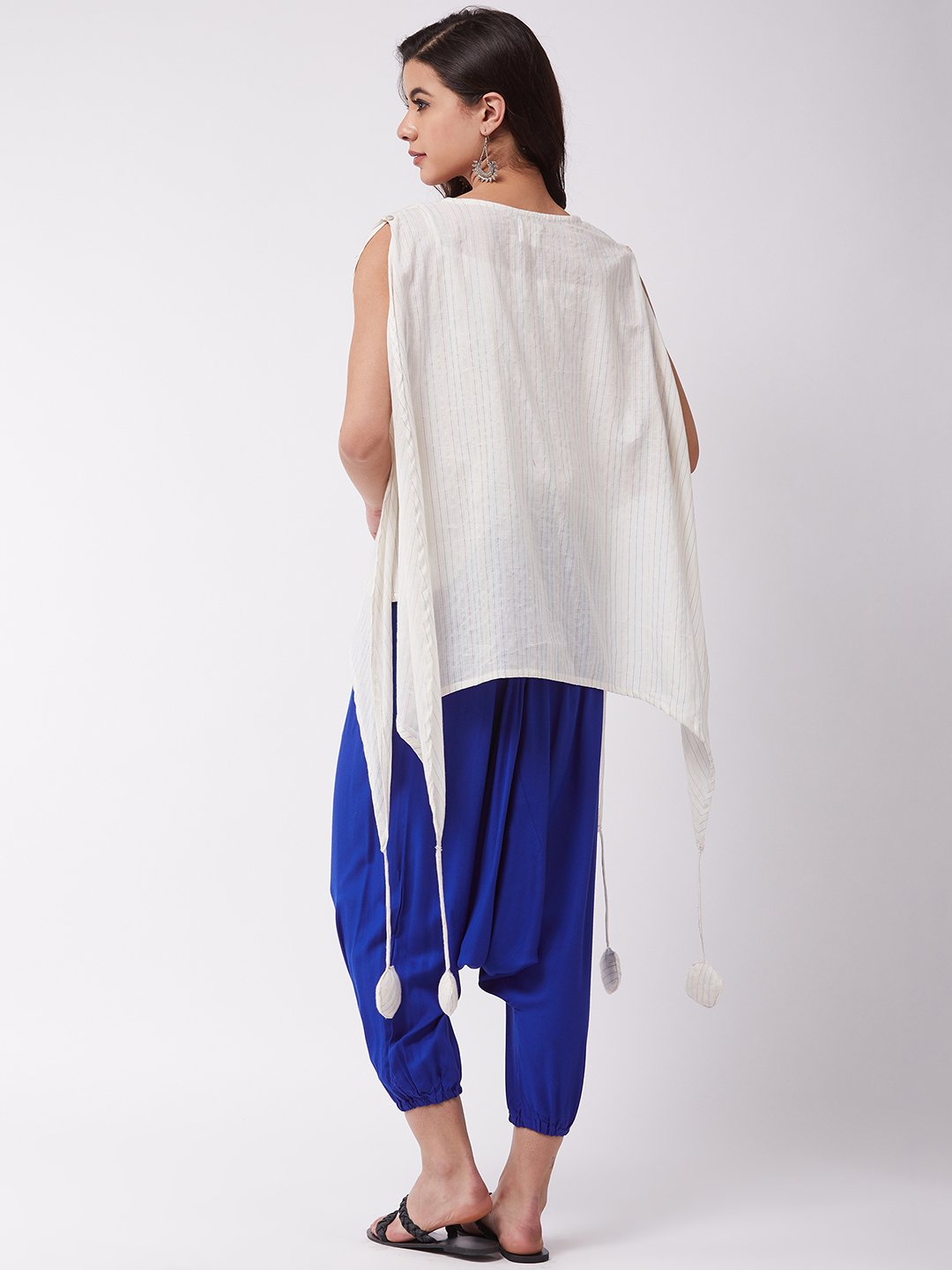 White Kantha Blue Harem Set