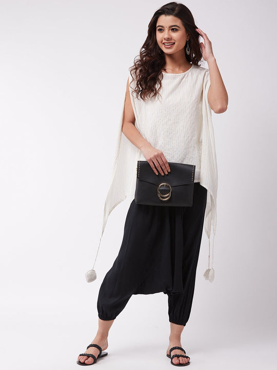 White Kantha Black Harem Set