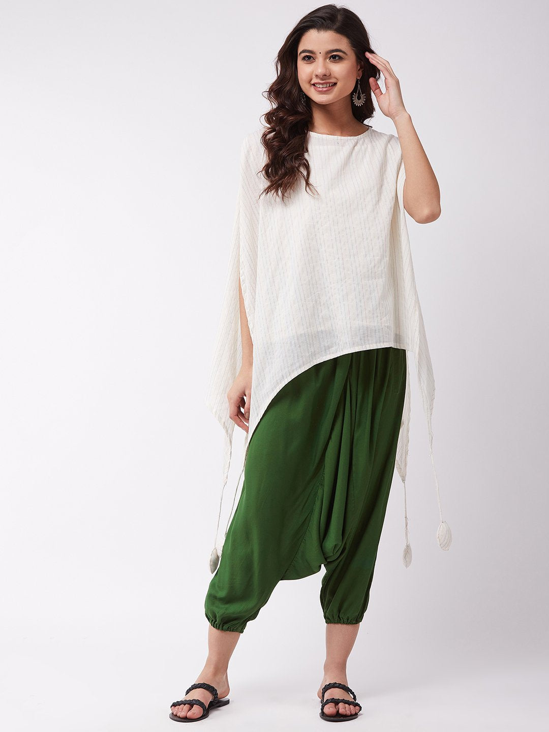 White Kantha Green Harem Set