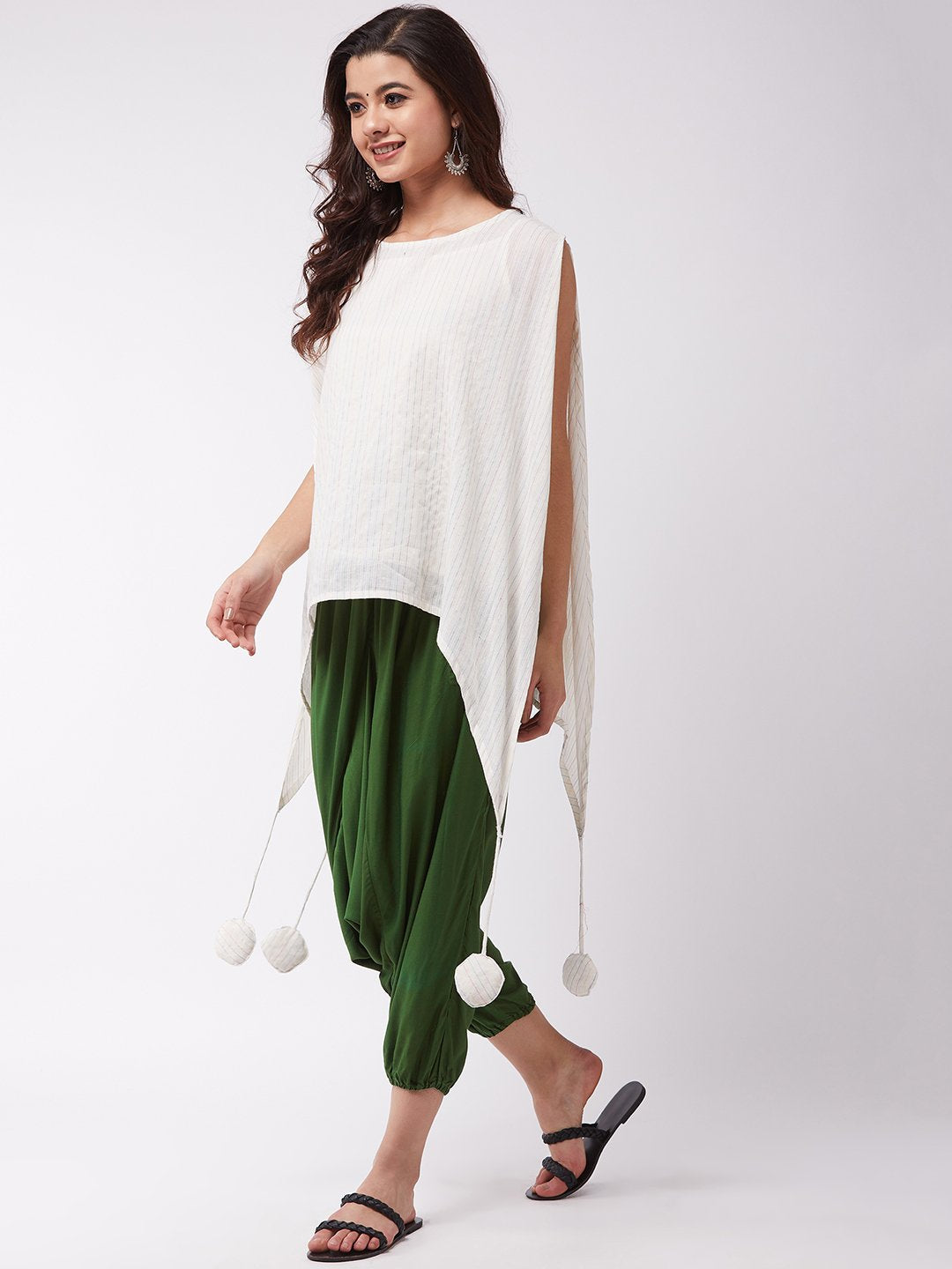 White Kantha Green Harem Set