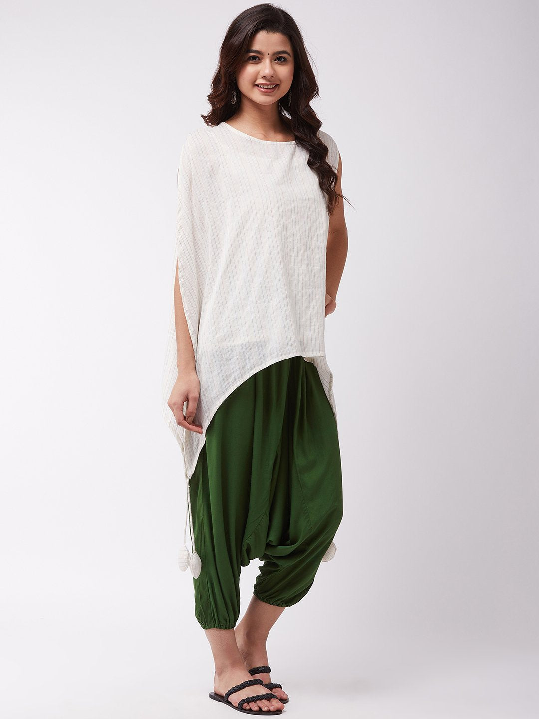 White Kantha Green Harem Set