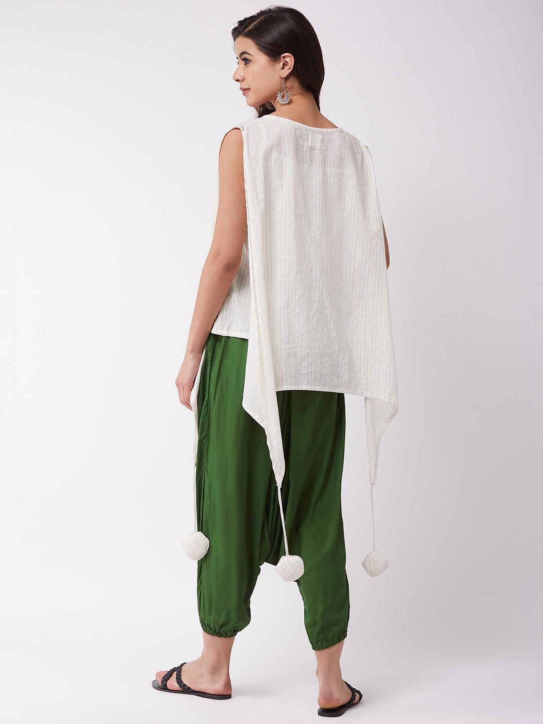 White Kantha Green Harem Set