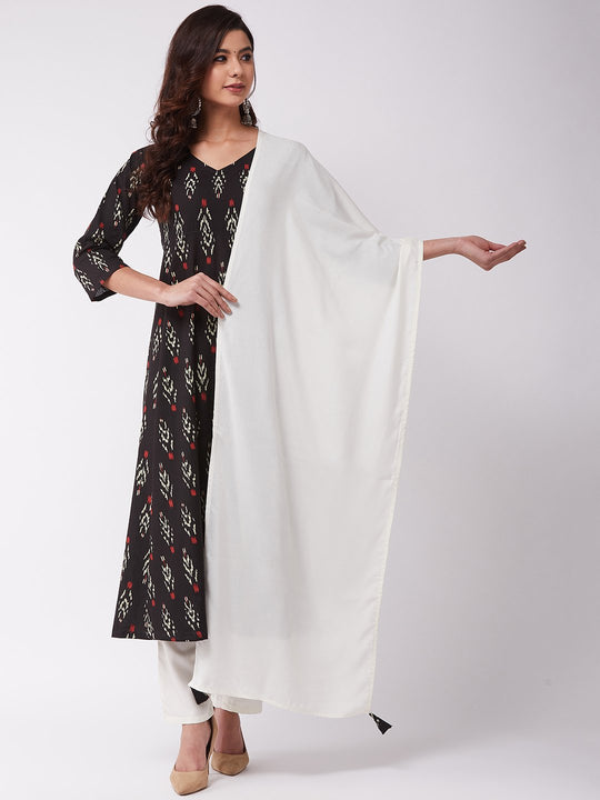Black Ikkat A Line Kurta Pant Set