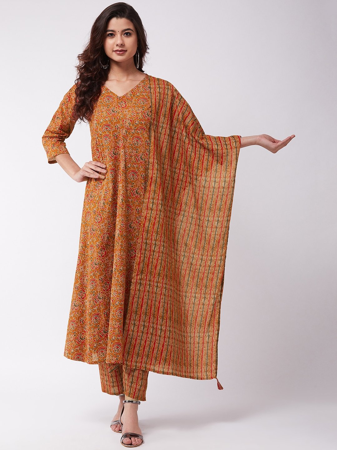 Dark Mustard A-Line Kurta Pant Set