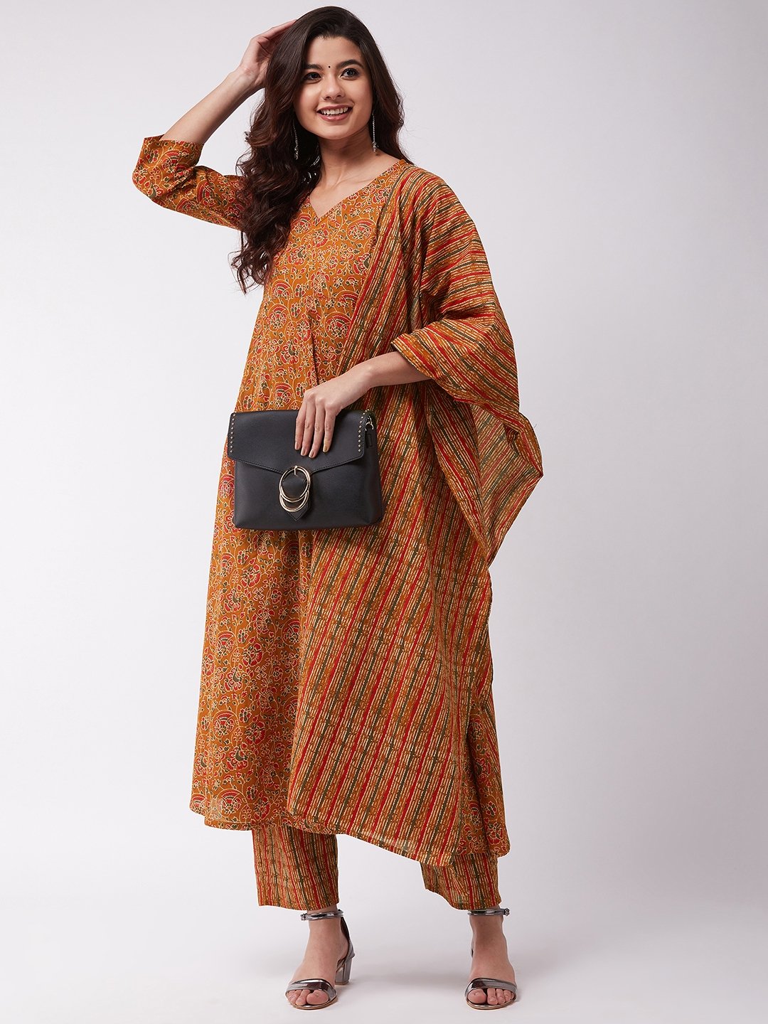 Dark Mustard A-Line Kurta Pant Set