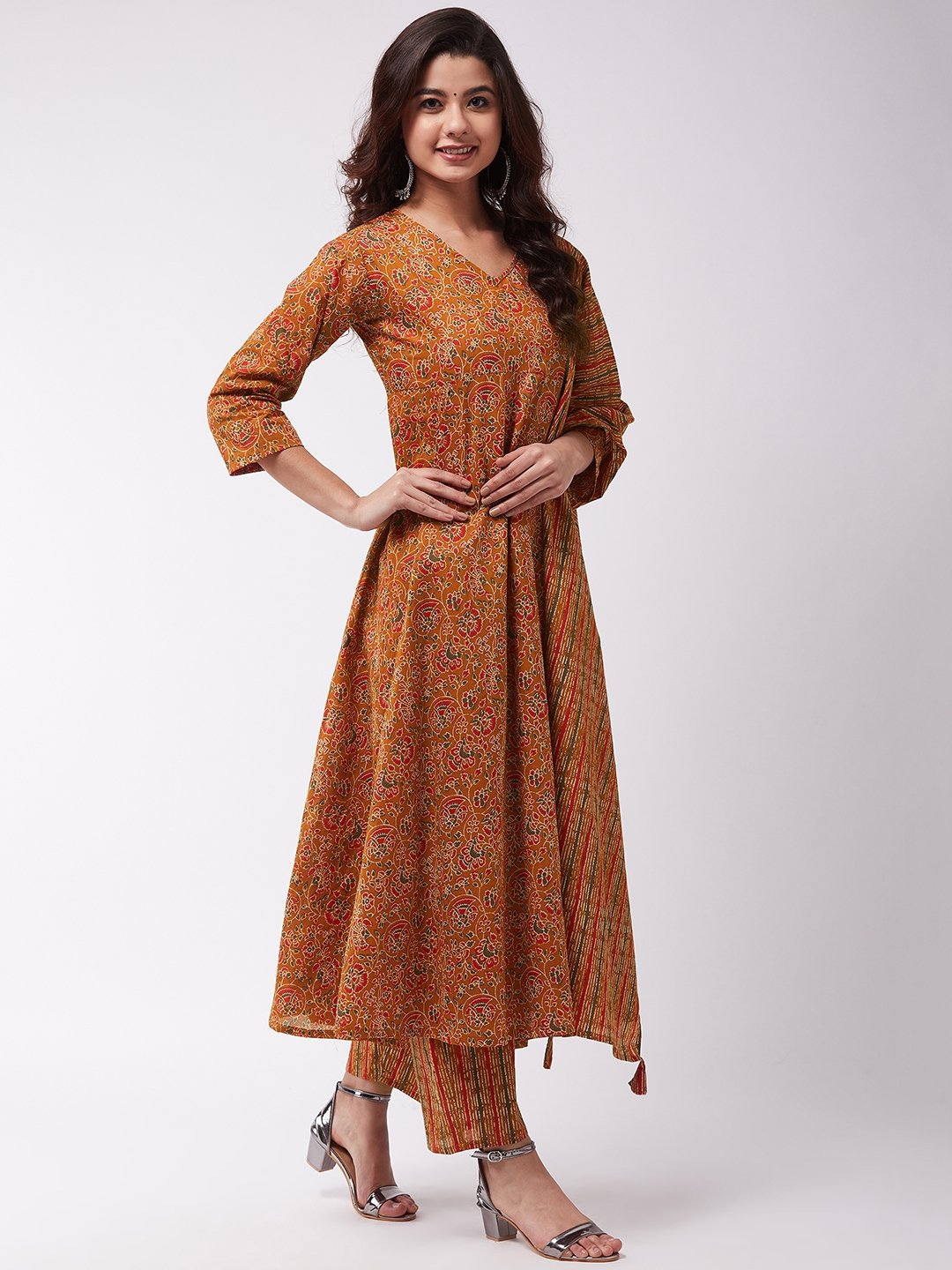 Dark Mustard A-Line Kurta Pant Set