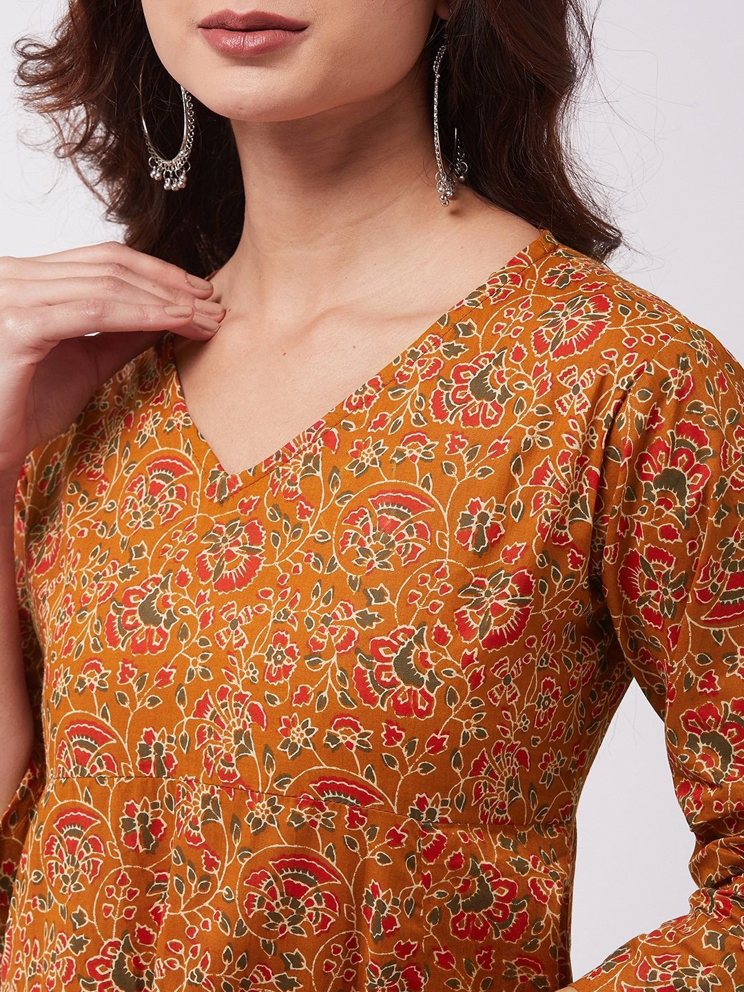 Dark Mustard A-Line Kurta Pant Set
