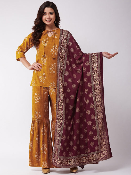 Mustard Gold Short Kurta Sharara Set