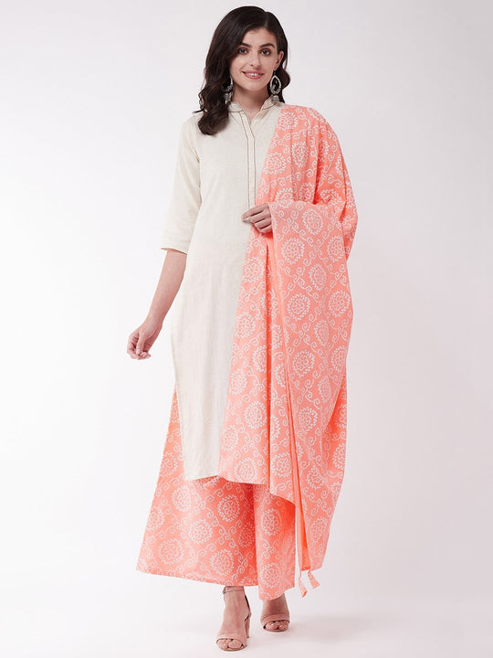 Off White And Peach Kurta Set