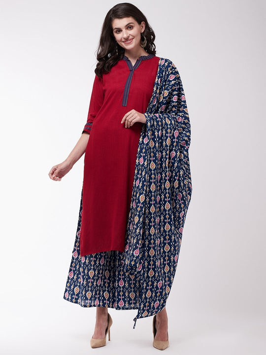 Maroon And Navy Blue Kurta Set