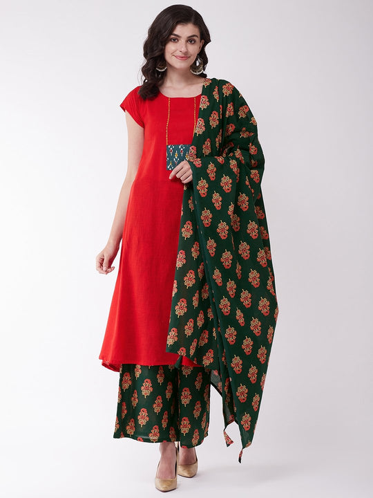 Red And Green Patola Kurta Set