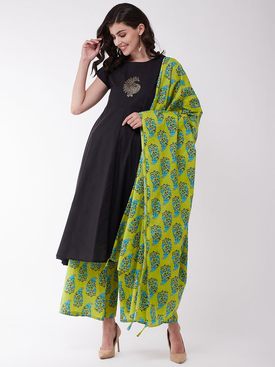 Lime Green Blue Boota Dupatta