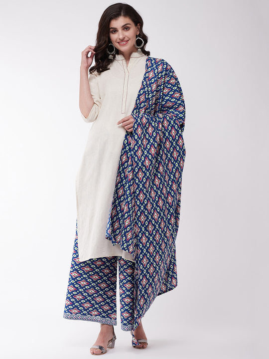 Off White And Indigo Pink Patola Kurta Set